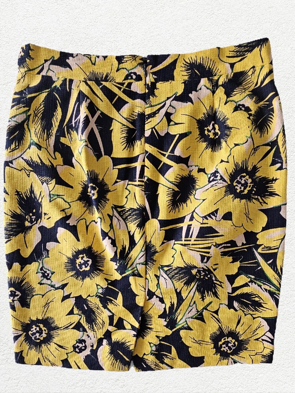 J. Crew Yellow and Navy Floral Pencil Skirt